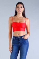 Sexy Spaghetti Strap Darted Under Bust Crop Top - Image 2