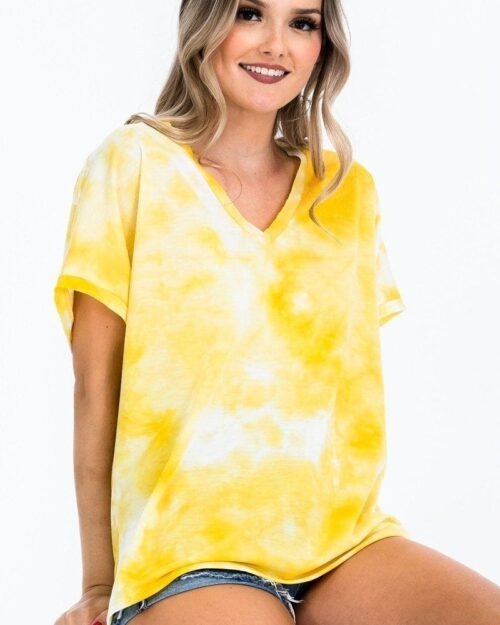tie-dye top featured in a v-neckline and cuff sort sleeves