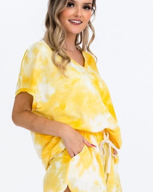 tie-dye top featured in a v-neckline and cuff sort sleeves