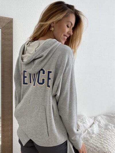 Uneven Hem Graphic venice Pullover Hoodie Graphic Pullover Hoodie — Venice Print, Uneven Hem