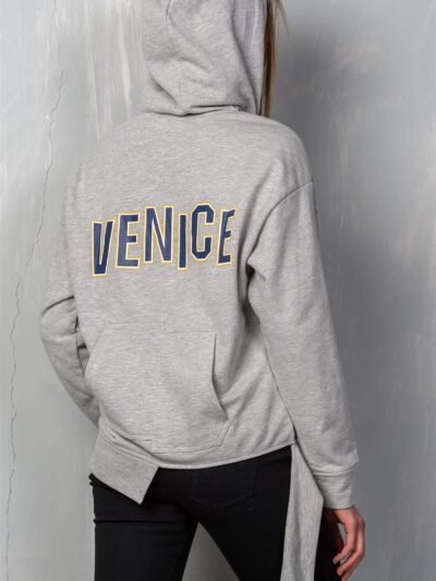 Uneven Hem Graphic venice Pullover Hoodie Graphic Pullover Hoodie — Venice Print, Uneven Hem
