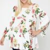 Floral Bubble Sleeve Tunic - U.S.A Fashion