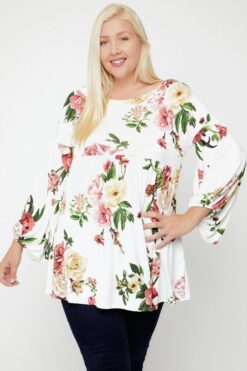 Floral Bubble Sleeve Tunic - U.S.A Fashion