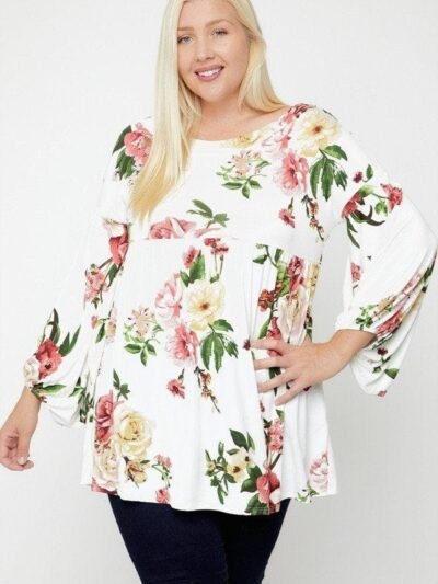 Floral Bubble Sleeve Tunic - U.S.A Fashion