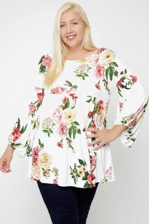 Floral Bubble Sleeve Tunic - U.S.A Fashion