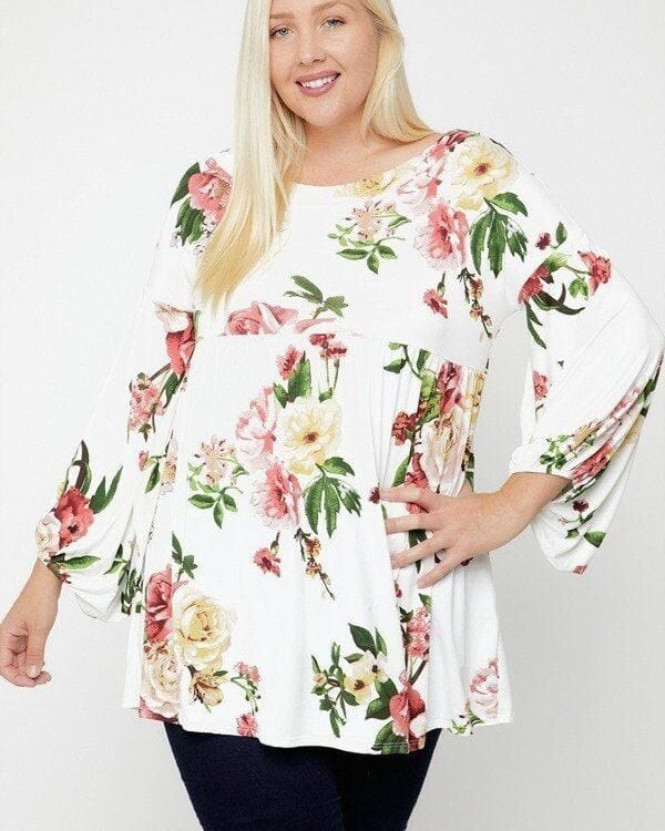 Floral Bubble Sleeve Tunic - U.S.A Fashion