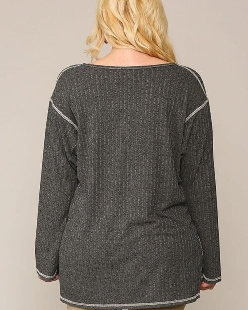 two-tone ribbed tunic top with side slits