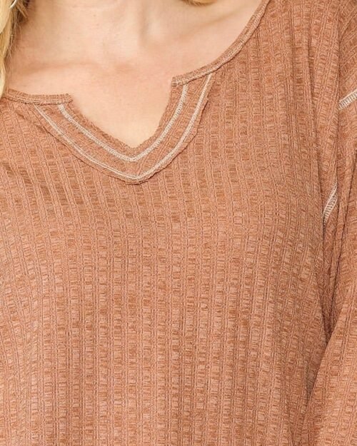 two-tone ribbed tunic top with side slits