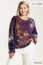 French Terry Tie-dye Raglan Long Sleeve Top With Raw Hem - Image 4