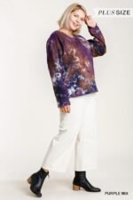 French Terry Tie-dye Raglan Long Sleeve Top With Raw Hem - Image 5