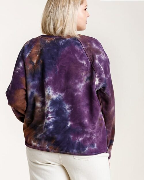 french terry tie-dye raglan long sleeve top with raw hem