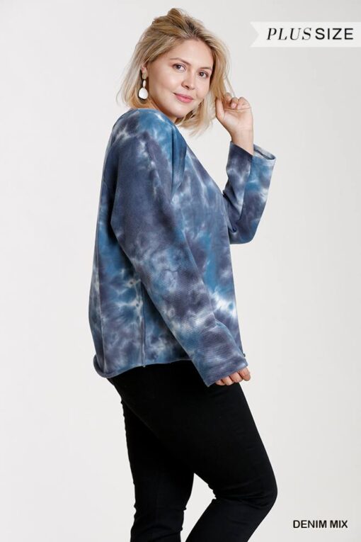 French Terry Tie-dye Raglan Long Sleeve Top With Raw Hem - Image 2