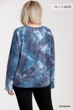 French Terry Tie-dye Raglan Long Sleeve Top With Raw Hem - Image 3