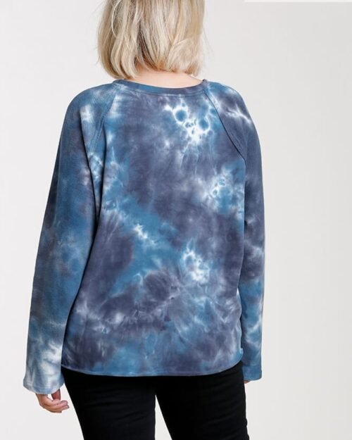 french terry tie-dye raglan long sleeve top with raw hem