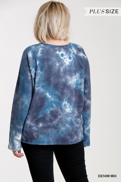 French Terry Tie-dye Raglan Long Sleeve Top With Raw Hem - Image 3
