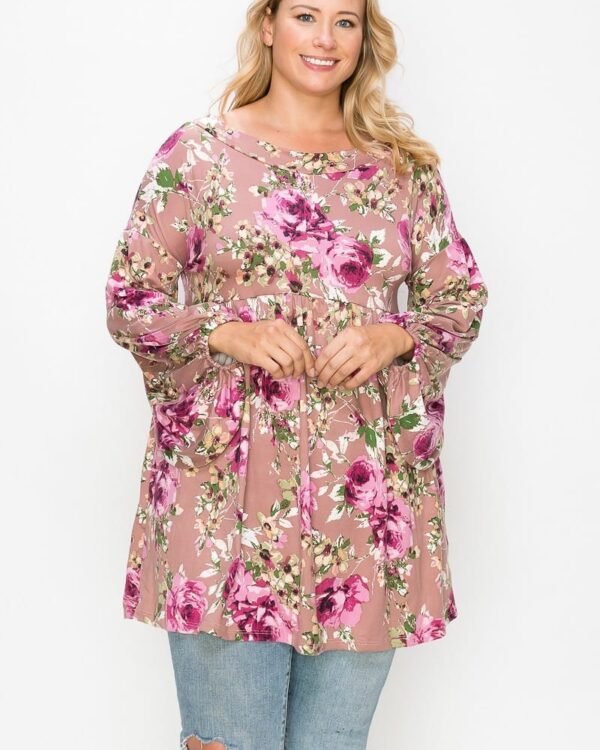 Floral, Bubble Sleeve Tunic Top