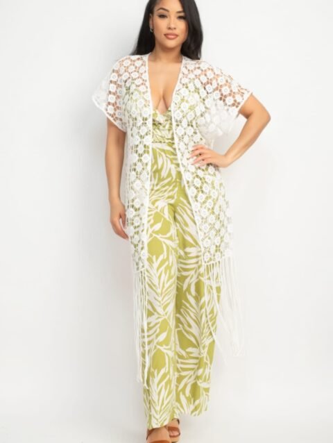 Crocheted Open-front Fringe Kimono
