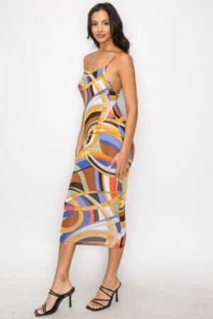 Crossed Back Marble Print Multicolor Midi Dress Crossed Back Marble Print Multicolor Midi Dress