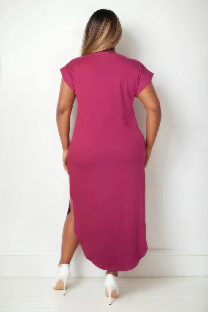 Plus size hidden pocket batwing sleeve v neck long dress