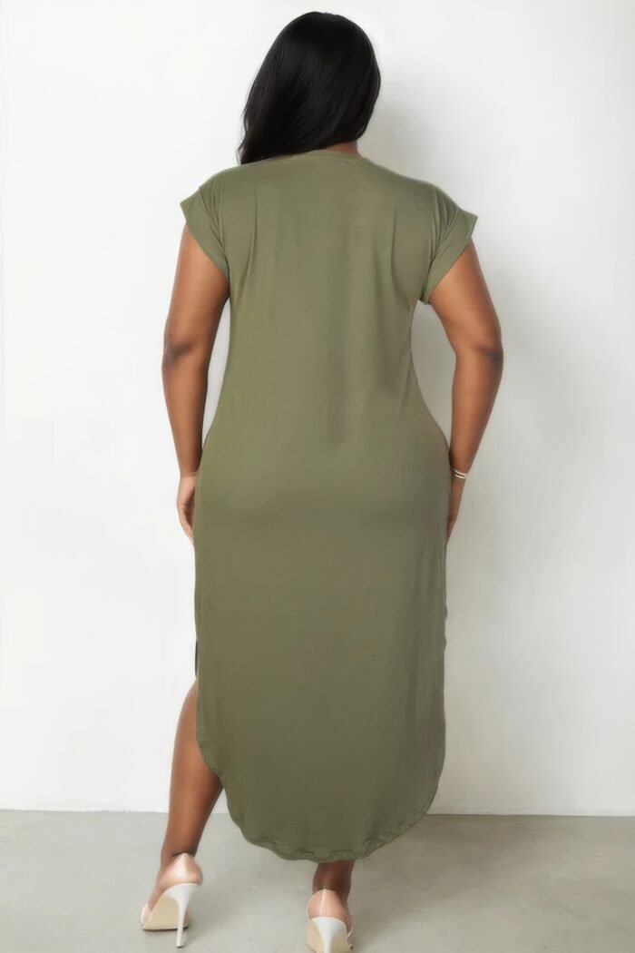 Plus size hidden pocket batwing sleeve v neck long dress