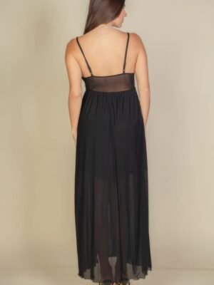 Plunge Neck Split Thigh Mesh Maxi Dress Plunge Neck Split Thigh Mesh Maxi Dress