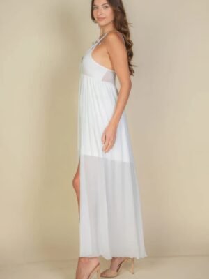 Plunge Neck Split Thigh Mesh Maxi Dress Plunge Neck Split Thigh Mesh Maxi Dress
