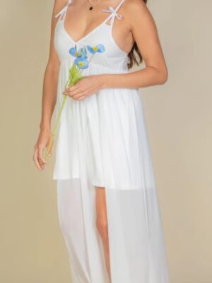 Plunge Neck Split Thigh Mesh Maxi Dress Plunge Neck Split Thigh Mesh Maxi Dress