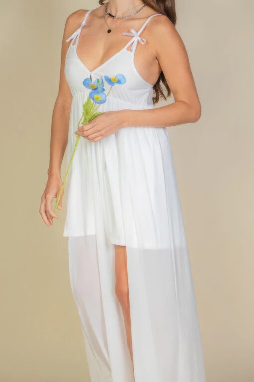 Plunge Neck Split Thigh Mesh Maxi Dress - Image 15