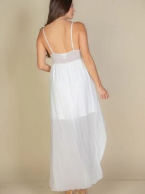 Plunge Neck Split Thigh Mesh Maxi Dress Plunge Neck Split Thigh Mesh Maxi Dress