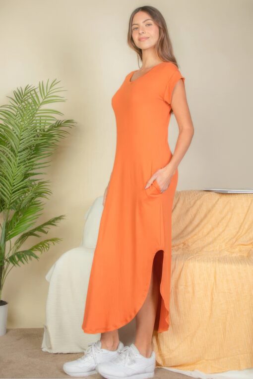 Hidden Pocket Batwing Sleeve V Neck Long Dress - Image 11