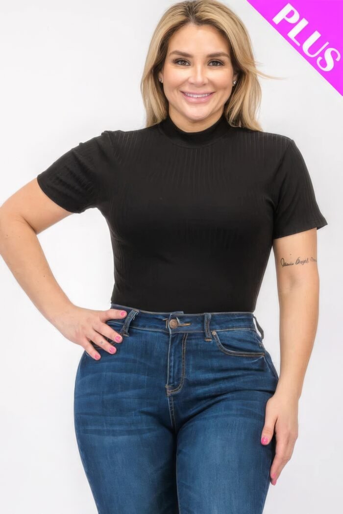 Plus Size Ribbed Short Sleeve Bodysuit - Image 13