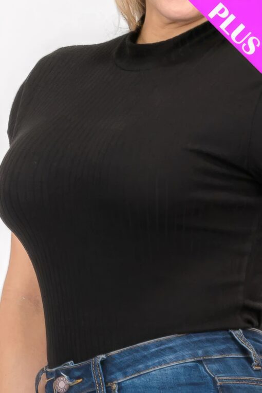 Plus Size Ribbed Short Sleeve Bodysuit - Image 14