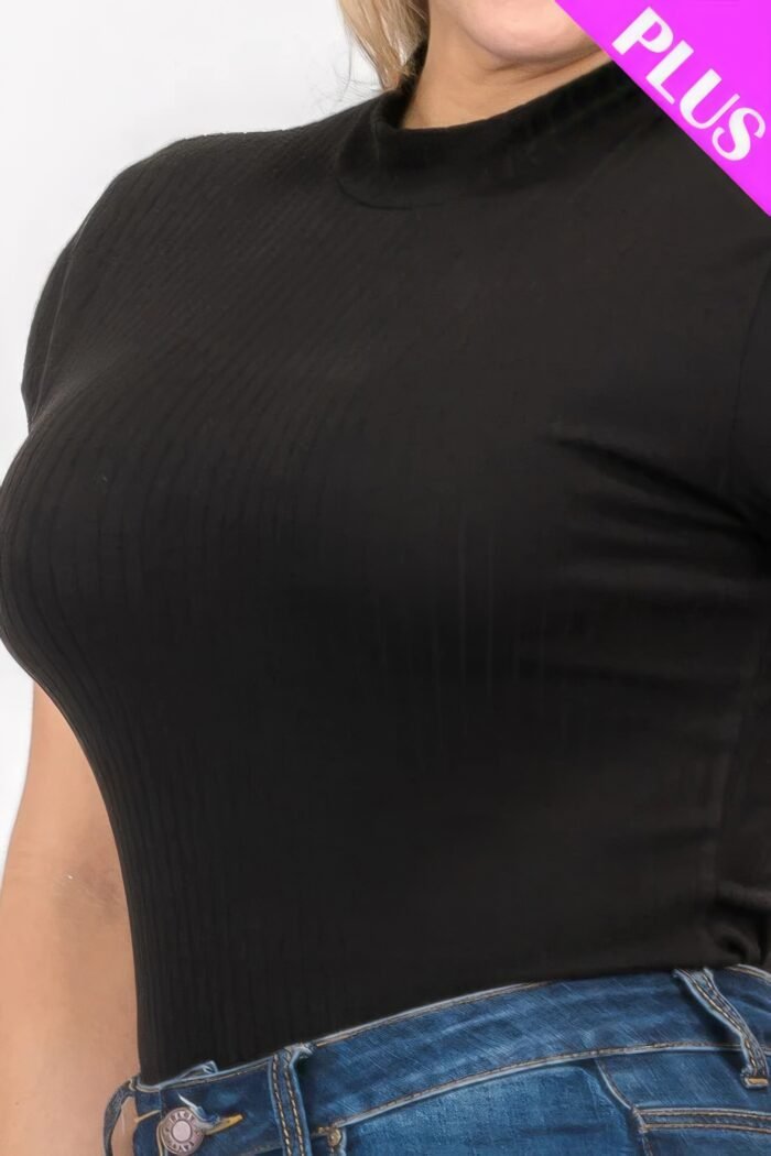 Plus Size Ribbed Short Sleeve Bodysuit - Image 14