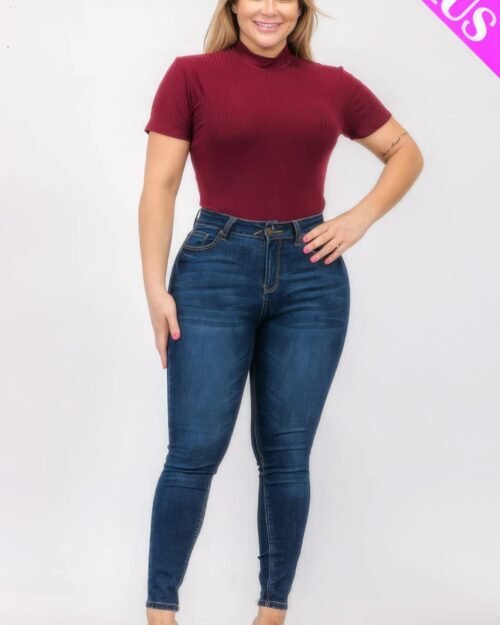 plus size ribbed short sleeve bodysuit