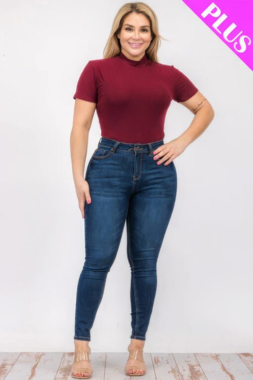 Plus Size Ribbed Short Sleeve Bodysuit - Image 7