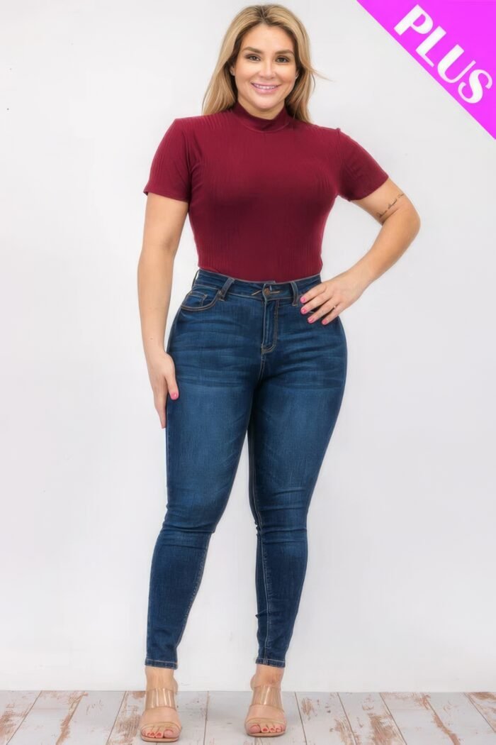 Plus Size Ribbed Short Sleeve Bodysuit - Image 7