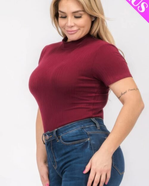 plus size ribbed short sleeve bodysuit