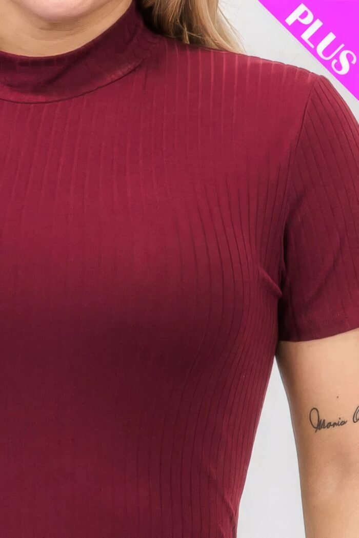 Plus Size Ribbed Short Sleeve Bodysuit - Image 9