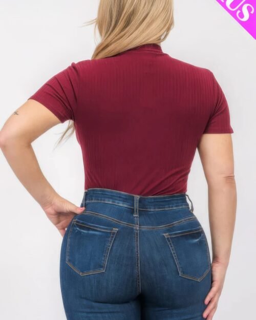 plus size ribbed short sleeve bodysuit
