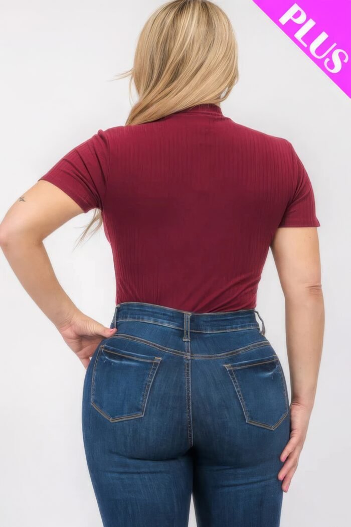 Plus Size Ribbed Short Sleeve Bodysuit - Image 10