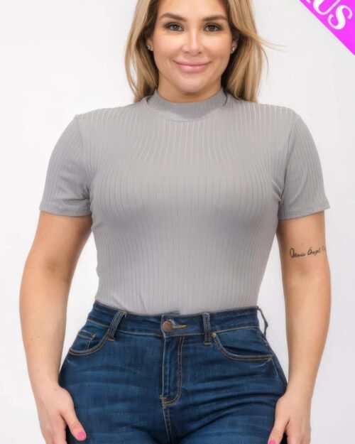 Plus Size Ribbed Short Sleeve Bodysuit