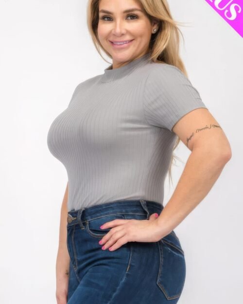 plus size ribbed short sleeve bodysuit