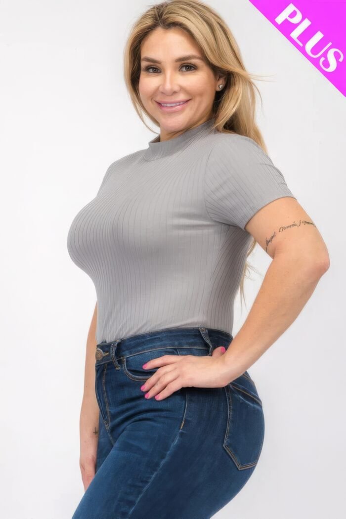 Plus Size Ribbed Short Sleeve Bodysuit - Image 3