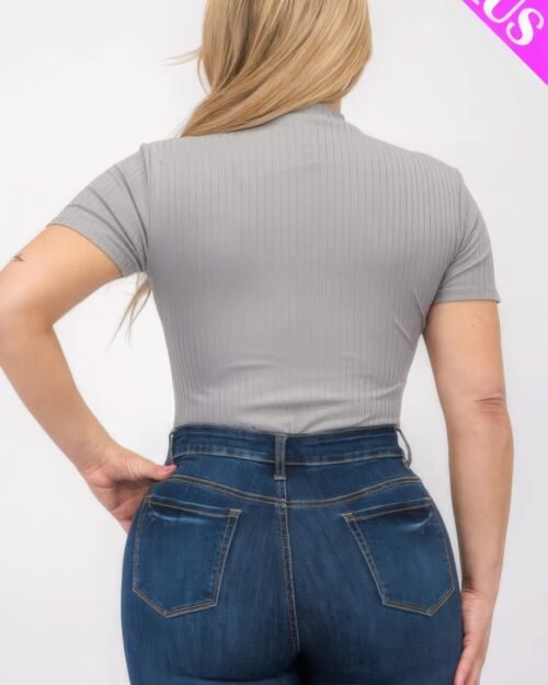 plus size ribbed short sleeve bodysuit