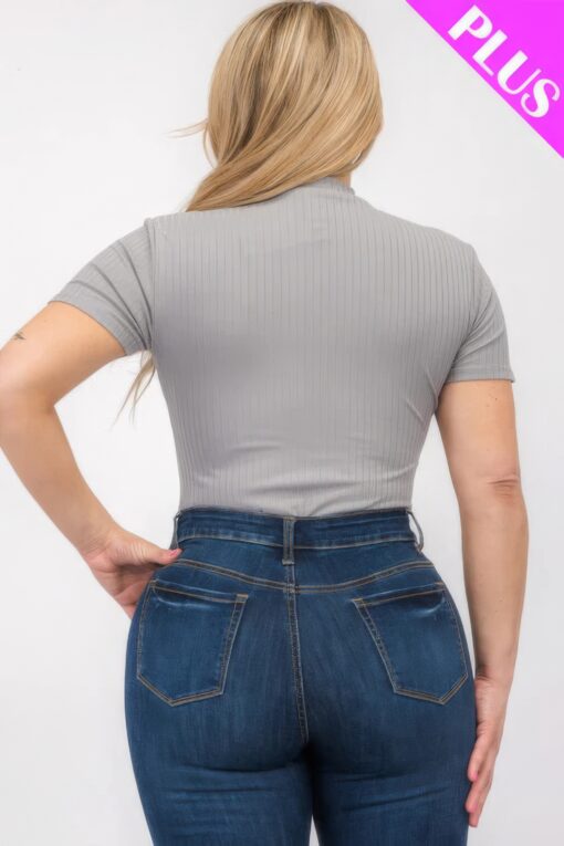 Plus Size Ribbed Short Sleeve Bodysuit - Image 5