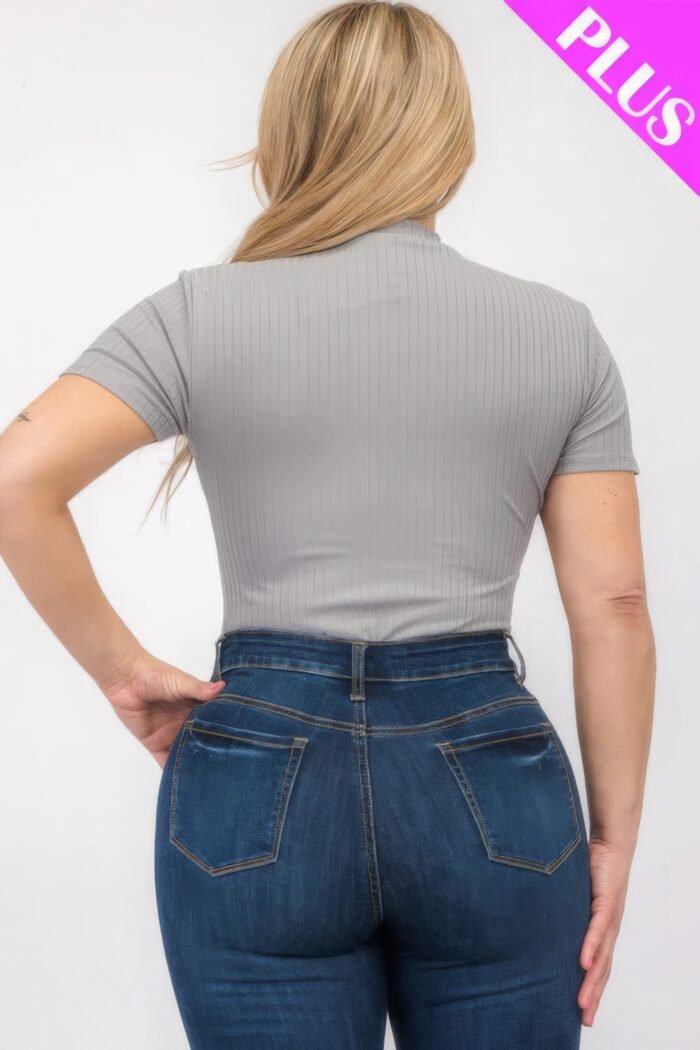 Plus Size Ribbed Short Sleeve Bodysuit - Image 5