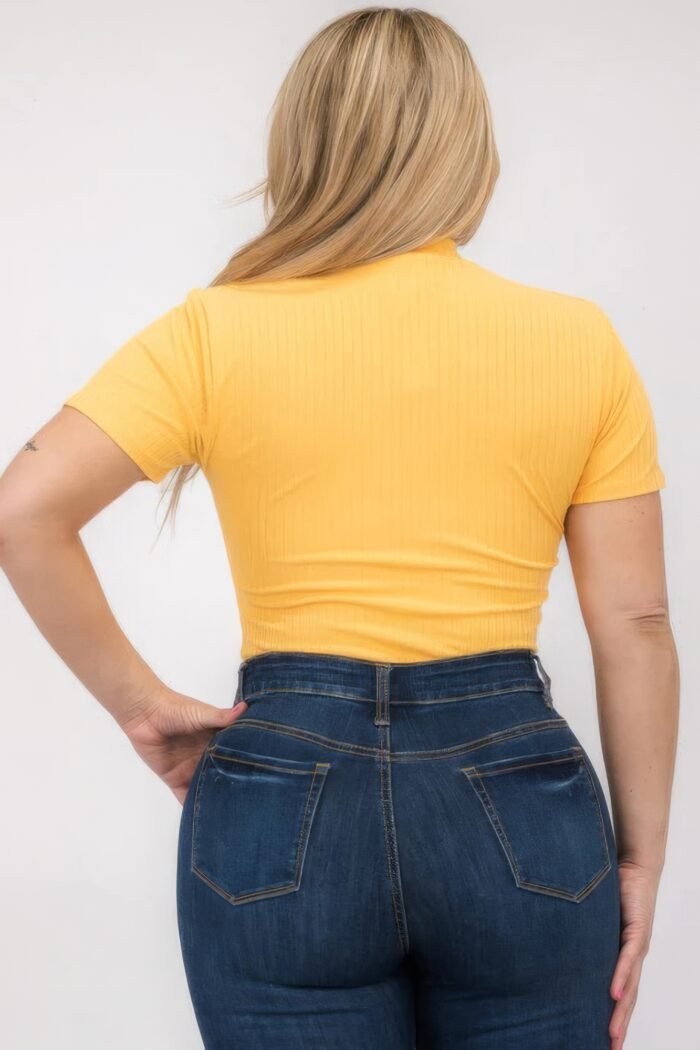 Plus Size Ribbed Short Sleeve Bodysuit - Image 20
