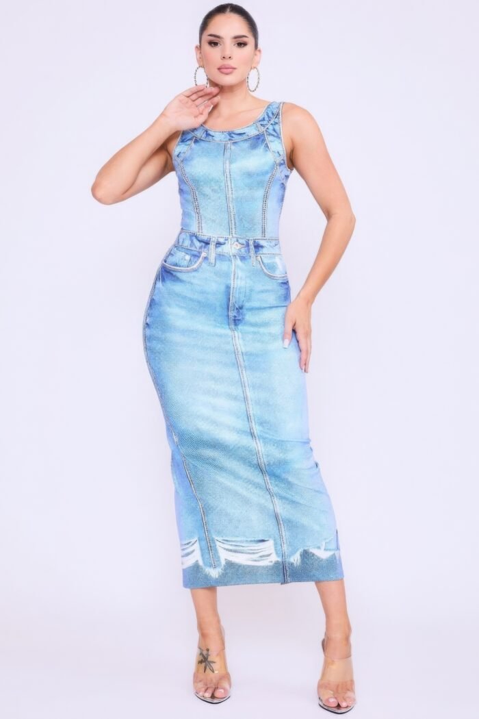 Denim print midi dress - image 1
