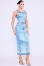 Denim Print Midi Dress - Image 2
