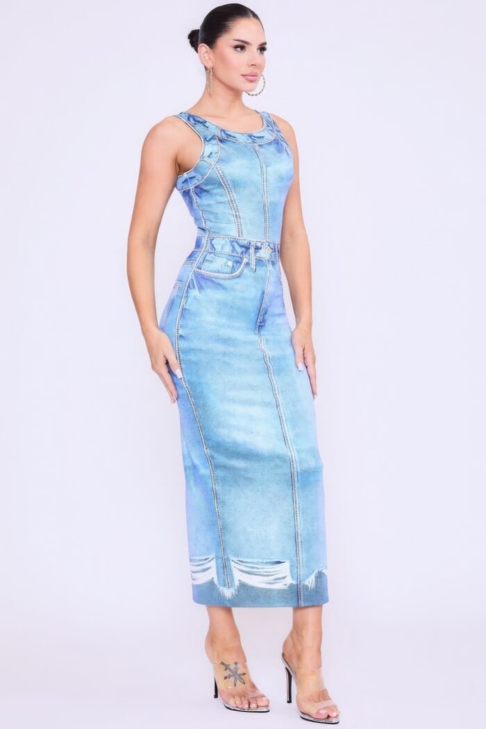 Denim print midi dress - image 2